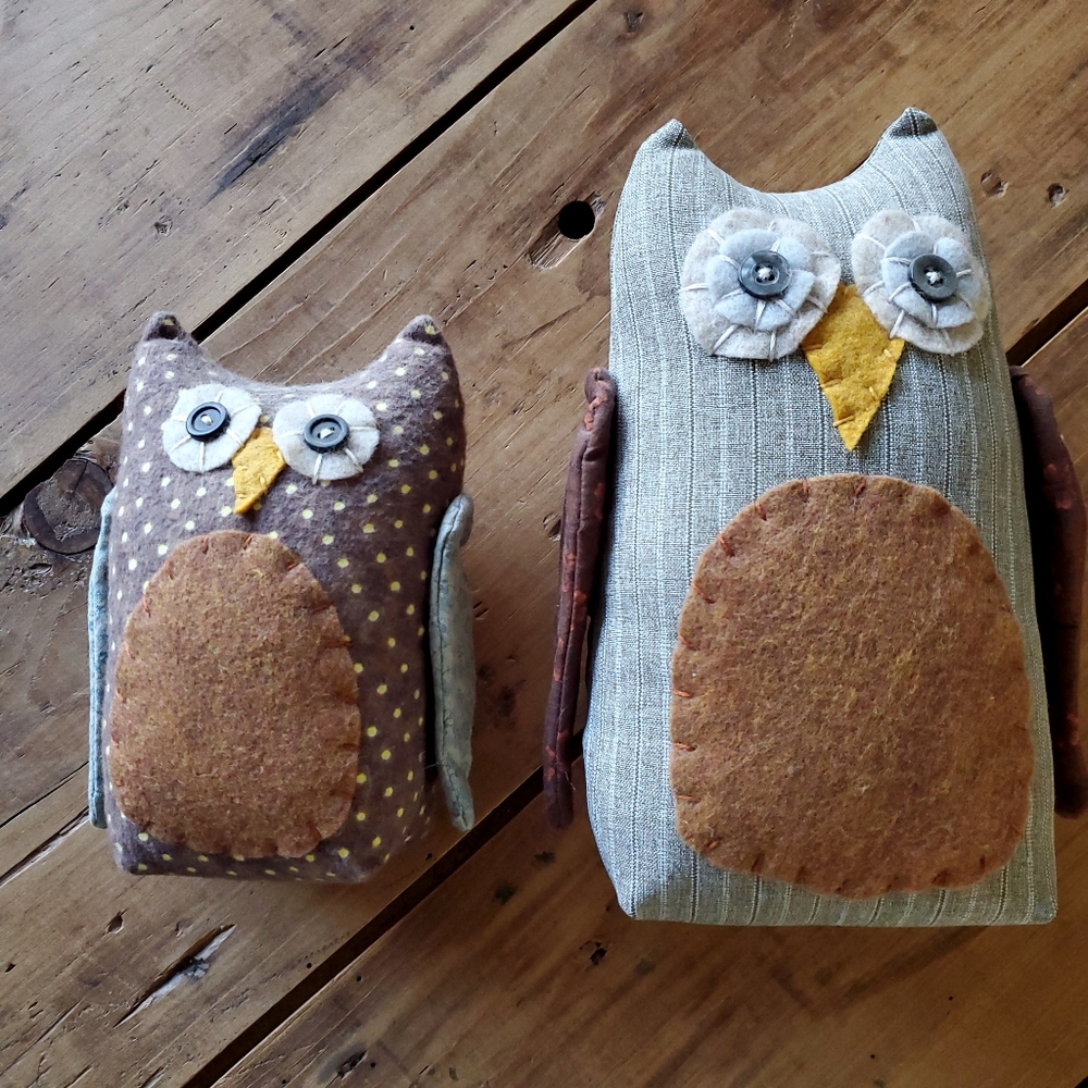 Handmade Fabric Owls set of Two Nursery Home Fall Decor